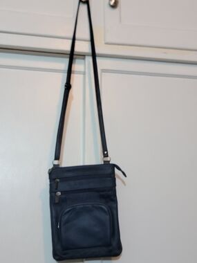 Unisex Crossbody Bag - Navy Blue Leather Look
